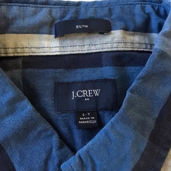 J.Crew Men Dress Shirt Long Sleeve Slim Fit Large Blue Plaid Check - Picture 13 of 13